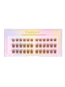 FindLove 36 Clusters Pre-Glued Brown Natural False Eyelashes, D Curl 3D Fluffy & Wispy 10-14mm Natural Style, Long-Lasting Wear, No Glue Needed, Soft & Voluminous Makeup Tool - D - View 8