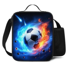 Lunchtasche mit Fußball-Muster und Roboter-Thema, isolierte weiche Lunchtasche, Schulanfang-Lunchtasche, Lunchbox, nicht für Lebensmittelkontakt, wiederverwendbare isolierte tragbare Lunchbox, Unisex, auslaufsichere Kühltasche, mit Wasserflaschenfach und Snackfach, ausgestattet mit verstellbarem Schultergurt und Handgriff - Vertikale Handtasche - Übersicht 9