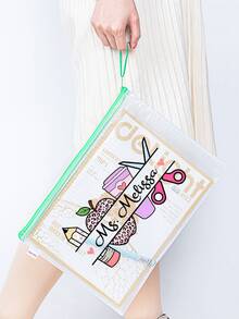 Personalized Office File Storage Bag, Large Capacity Transparent Document Portfolio Case, Waterproof Teacher Organizer Handbag - Multicolor - View 4