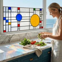 1pc Geometric Abstract Pattern Static Cling Window Film, Suitable For Home, Office Glass Doors, Shower, PVC Self-Adhesive, Removable, 17.72x39.37 Inches - Abstract Geometric Frosted Film - View 7