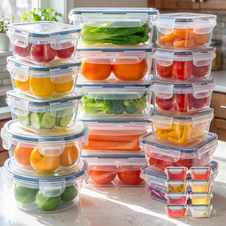 24Pcs Airtight Stackable Food Storage Containers Set, Proof Plastic Meal Prep Bento Lunch Box For Fridge Freezer Microwave Home Kitchen - 24-piece Set - View 1
