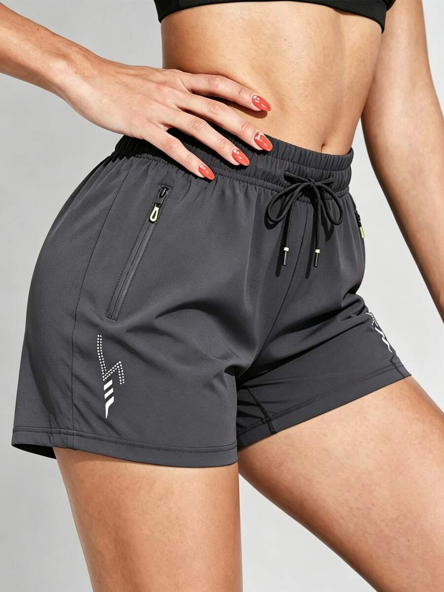 mulinsen Women's Sporty Versatile Printed Colorblock Zipper Design Shorts - Grey - View 1