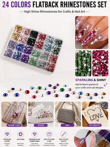 Juego de 24 cuadrículas de strass para uñas, strass brillantes de base plana, gemas de vidrio multicolor para uñas, decoraciones de manicura DIY - una caja - Ver 4