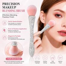 1pc Professional Rhinestone Handle Makeup Brush, Large Fluffy Synthetic Fiber Face Brush, Suitable For Foundation, Blush, Highlighter, Setting Powder, Soft Blending, Portable Makeup Tool, Suitable For Home And Travel Use - Multicolor - View 1