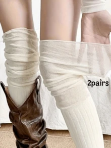 1 Pair/2 Pairs Spring Autumn Milad Style Sister Outfit Premium Fitted Striped Over-The-Knee Slouch Socks - Multicolor - View 5