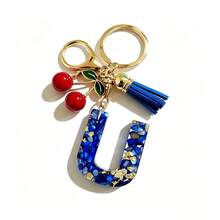 A-Z Resin Initial Keychain, Holiday Gift, Royal Blue Women's Key Chain, Cherry Tassel Car Key Chain Accessory, Gift, Car Decoration, Bag Charm, Cute Gothic Y2K Style For Campus - Royal Blue - View 20