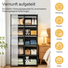 Platzsparender tragbarer Kleiderschrank mit 5 Regalböden, 10 Fächern, freistehend, staubdichter Organizer für Kleidung, Schuhe und Accessoires, mehrschichtiges mobiles multifunktionales Regal für Zuhause und Schlafzimmer - Übersicht 4