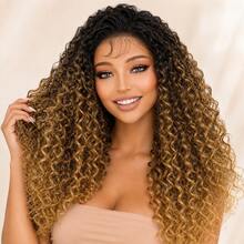 13*4 Inch Deep Brown Curly Hair With Baby Hair Synthetic Lace Front Wig For Women, 24 Inch, For Daily Wear And Party - 挑染棕色 - 查看 10