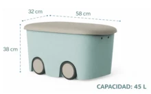 Recamania Caja de almacenamiento de plástico color verde menta con ruedas y tapa 45 L - Organizador grande para ropa, juguetes y hogar, resistente y ligera, fácil de mover, ideal para dormitorios, armarios, trasteros y salas de juegos, medidas 58x38x32 cm - verde menta - Ver 2