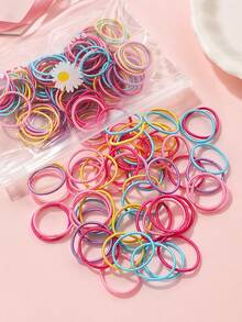 100pcs Women's Colorful Elastic Hair Bands And Small Finger Rings, Daily Casual Hair Accessories For Back To School Season - 彩色 - 查看 4