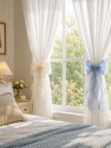 2PCS-Silk Bow Window Curtain Tie Backs, Ribbons & Bows,Lace Ribbon Bow Curtain Clips, French Bow Rope Fixers Decor Suitable For Wedding, Home, Bedroom, Office - Bow - View 12