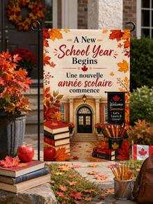 加拿大開學季庭院旗，雙面亞麻庭院旗，Hello School Year Bonjour Année 楓葉印花，戶外門廊露台草坪裝飾，教師教室歡迎橫幅，不含旗桿，學校裝飾 - C - 查看 9