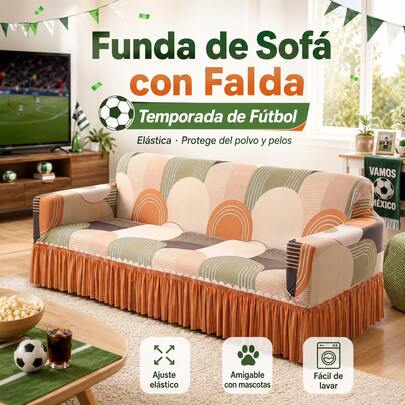 Más vendido | Funda protectora elástica para sofá de 1, 2 o 3 plazas, diseño moderno con falda decorativa, tejido resistente a manchas, polvo y pelo de mascotas, lavable y adaptable para sala, hogar y reuniones de fútbol en junio