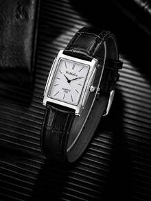 1PC Men's Black PU Leather Strap Square Dial Quartz Watch, Stainless Steel Case Business Fashion Men's Watch, Suitable For Business Occasions And Daily Wear As Birthday Gift, Christmas Gift, Men's Anniversary Gift - Black - View 3