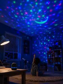 1 pieza [Luz nocturna LED] Lámpara de proyección con patrón de estrella & luna, luz de atmósfera negra mini para habitación | Adecuada para dormitorio, habitación, escritorio, decoración del hogar - Multicolor - Ver 3