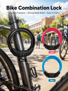 Modern Portable Bicycle Combination Lock, High Flexibility Steel Cable Ring Lock, 4-Digit Combination Cable Lock, Suitable For City Commuting, Campus, Daily Riding, Travel, Back To School Season, Outdoor Bicycle Equipment - Multicolor - View 4