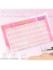 FindLove 60 Clusters Brown Lower Eyelashes With Glue Pre-Glued Lower Eyelash Patches Natural Reusable Single Cluster J-Shape Segmented Self-Adhesive False Eyelashes Ultra-Light Lower Eyelashes Japanese And Korean Makeup Tools Easy To Apply - J - View 2