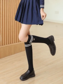1/3 Paar gestreifte College-Stil Kniestrümpfe, süßer Stil Damen Wadenstrümpfe, japanischer koreanischer JK-Mädchen-Stil vielseitig für den täglichen Gebrauch und Sport, zweistreifige gestreifte einfarbige Mittellänge Socken, Damen Sportsocken - Verschiedenfarbig - Übersicht 6
