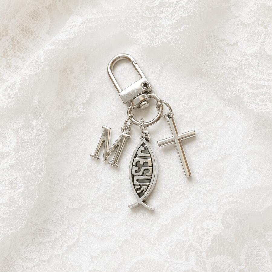 Llavero Personalizado con Inicial C Jesús Pez Cruz - Llavero Religioso de Aleación de Zinc, Con Diseño Inspirador Perfecto Para Accesorios Unisex, Llavero Inspirador | Llavero Religioso | Llavero Para Mochila