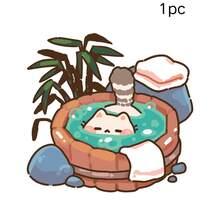 1pc/3pcs Hot Spring Cat Healing Stickers, Japanese Style Cartoon Stickers, Cute Cat Bathing In Hot Spring Pattern, Waterproof, Wear-Resistant, Scratch-Resistant, No Residue, Suitable For Laptop, Water Bottle, Skateboard, Luggage DIY Decoration, Healing And Relaxing Style, Popular Cute Healing Style Stickers - Vinyl - View 11