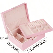 1pc Luxury PU Leather Jewelry Box - Multi-Functional Organizer With Lock, Soft Cushion Drawers & Travel Case, Large Capacity Storage For Rings, Earrings, Necklaces & Bracelets, Elegant Gift For Valentine's Day, Christmas & More - pink 1pc - View 3