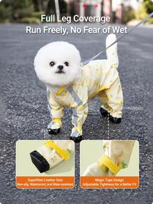 1pc Teddy Bear Print Dog Raincoat, Cute Cartoon Style Waterproof Polyester Fiber With TPU Lining Full Body Four-Leg Design, With Transparent Hood, Leash Hole And Boot Shaft, Suitable For Small Dogs Like Teddy, Bichon Frise, Etc. For Rainy Days And All Seasons - Multicolor - View 4