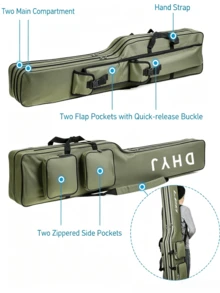 1pc 150cm/59in Foldable Fishing Rod Bag, Fishing Rod Storage Bag, Fishing Rod Case, Large Capacity, Double Layer Design, Equipped With 4 Side Pockets, Suitable For Outdoor Fishing. - Random Color - View 6