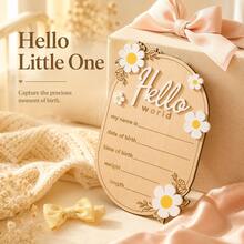 Wooden Hello World Newborn Welcome Sign Personalized Birth Announcement Board For Baby Name Gender Neutral Nursery & Hospital Photo Props - Hello World - View 7