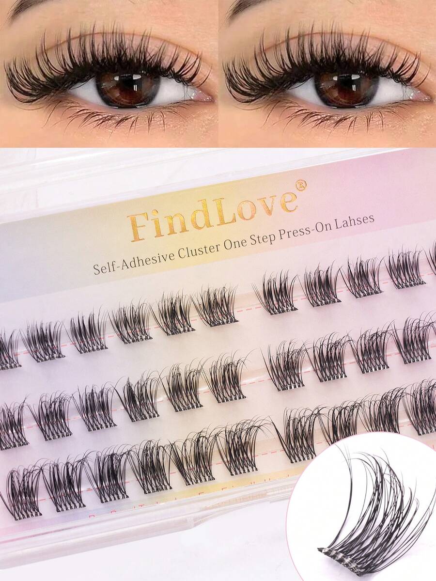 FindLove 36 Clusters Pre-Glued Brown Natural False Eyelashes, D Curl 3D Fluffy & Wispy 10-14mm Natural Style, Long-Lasting Wear, No Glue Needed, Soft & Voluminous Makeup Tool - D - View 1