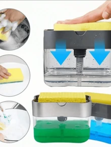 Useful Kitchen Soap Dispenser Sponge Holder 2-In-1 Manual Press Liquid Soap Pump Countertop Sink Organizer Caddy Cleaning Detergent Storage Case,Kitchen Accessories, Kitchen Storage Racks - Multicolor - View 8