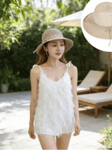 1顶夏季新款女士镂空编织渔夫帽，适合海滩、户外活动、日常生活、时尚搭配，多种颜色可选，柔和时尚的颜色，是馈赠佳品。 - 多色 - 查看 6