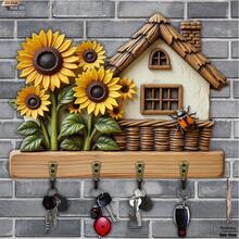 2D Flat, 1pc, Sunflower Welcome Key Hook, Wooden Multi-Functional Home Key Rack, Includes Four Metal Hooks, Wall Decor, Porch Decor, Room Decor, Villa Decor, Seasonal Home Hanging Rack Decor - Multicolor - View 8