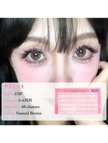 FindLove 60 Clusters Brown Lower Eyelashes With Glue Pre-Glued Lower Eyelash Patches Natural Reusable Single Cluster J-Shape Segmented Self-Adhesive False Eyelashes Ultra-Light Lower Eyelashes Japanese And Korean Makeup Tools Easy To Apply - J - View 7