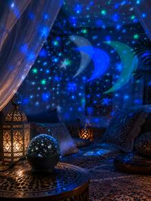 1pc [Starry Sky Projection Lamp] Black Spherical Star & Moon Night Light, Colorful Star & Moon Wall Light Effect | Suitable For Bedroom, Kids Room, Party, Holiday Decoration - Multicolor - View 3