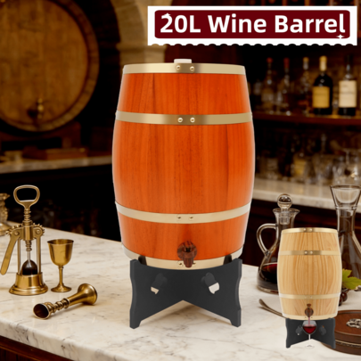 20L Wine Barrel With Stand And Faucet Wood Whiskey And Wine Container For Home Wine Cellar Home Decor Hotel Vintage Coffee Barrel