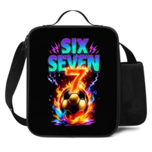 Lunchtasche mit Fußball-Muster und Roboter-Thema, isolierte weiche Lunchtasche, Schulanfang-Lunchtasche, Lunchbox, nicht für Lebensmittelkontakt, wiederverwendbare isolierte tragbare Lunchbox, Unisex, auslaufsichere Kühltasche, mit Wasserflaschenfach und Snackfach, ausgestattet mit verstellbarem Schultergurt und Handgriff - Vertikale Handtasche - Übersicht 10