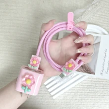 5件套蝴蝶结设计【美规18W/20W充电器保护套】兼容 13/14/15/16 Pro Max/Plus，粉色充电器头保护套+防断裂数据线保护套 - 彩色 - 查看 6