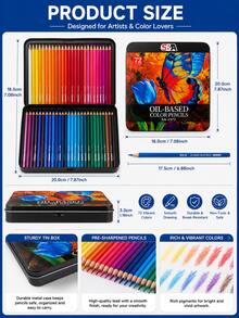 72pcs/36pcs/12pcs Oil-Based Colored Pencil Set With Durable Metal Box, Rich And Vibrant Colors, Smooth Application And Easy Blending, Pre-Sharpened Art Pencils For Drawing, Sketching, Shading And Illustration - Sets - View 2
