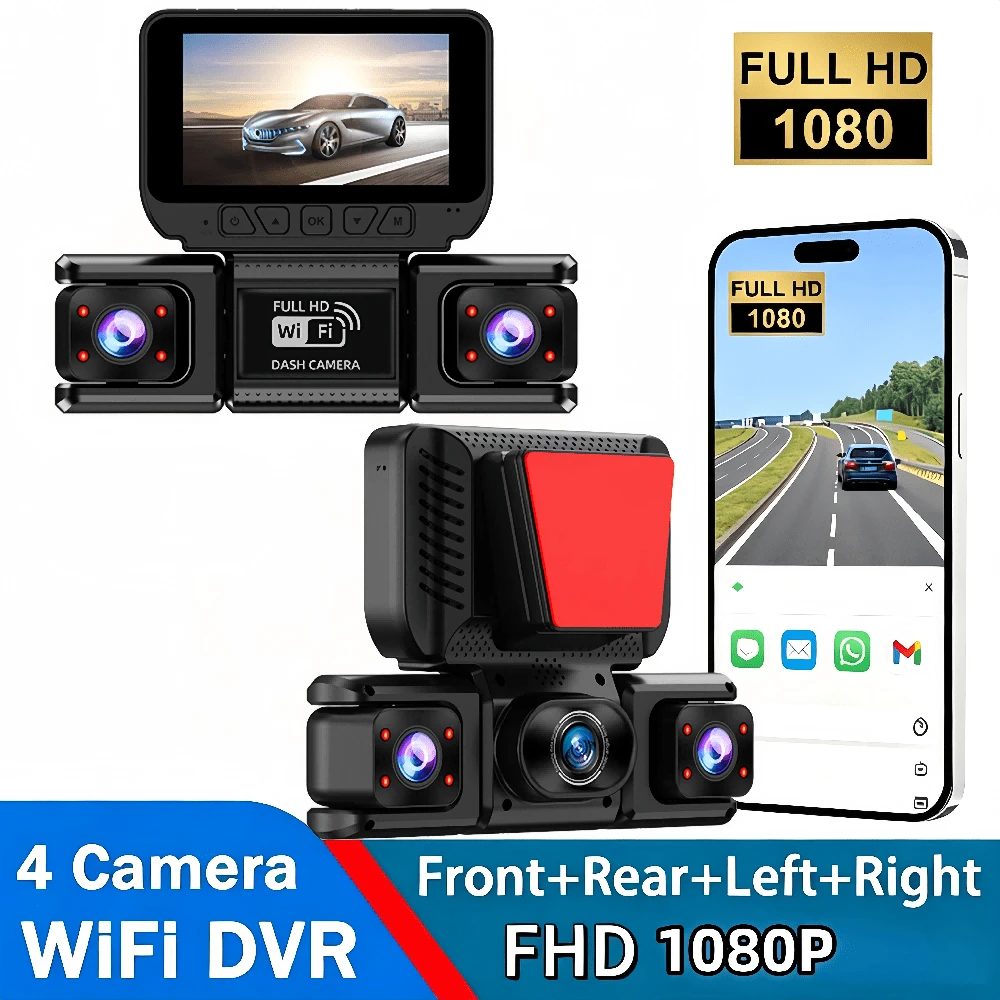 Full HD 1080P 4鏡頭行車記錄器,Wifi 連接 4 通道 1080P 前鏡頭與 720P 雙內建車載黑盒子,附紅外線夜視、G-Sensor、可選 720P 後鏡頭,全方位保護,汽車配件,電池容量:150mAh - A - 查看 1