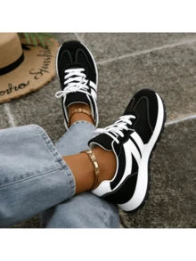 Women's Classic Fashion Comfortable Casual Versatile Lace-Up Lightweight Non-Slip College Style New Sports Shoes Zapatillas Elegantes De Mujer - 黑色 - 查看 1
