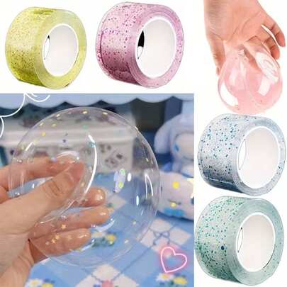 1/4 Roll Colorful Nano Double Sided Tape, Suitable For Home, Office And Classroom, With Glitter - Strong Adhesive, Cuttable, Nano Double Sided Tape, School Supplies, Scrapbooking Supplies, Craft Accessories