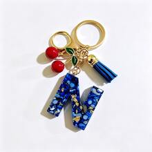A-Z Resin Initial Keychain, Holiday Gift, Royal Blue Women's Key Chain, Cherry Tassel Car Key Chain Accessory, Gift, Car Decoration, Bag Charm, Cute Gothic Y2K Style For Campus - Royal Blue - View 30