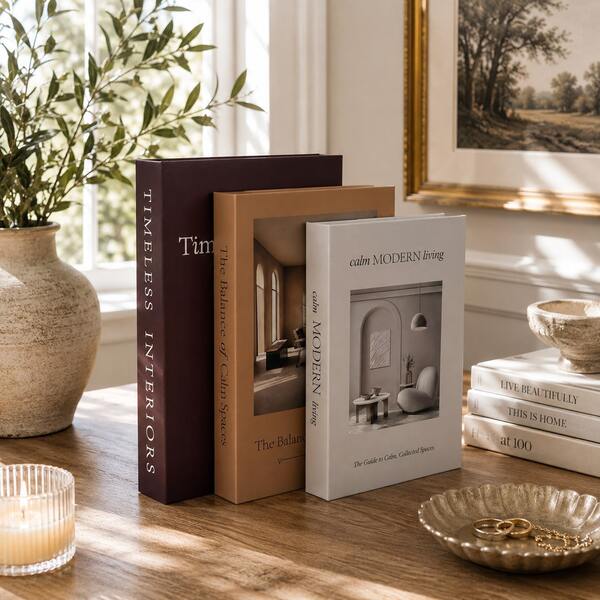 Exquisite Paper Decorative Books, 3-Piece Set Stackable Faux Books For Coffee Table, Shelf And Fireplace Decor, Realistic Book-Shaped Modern Home Atmosphere Decorative Sculpture Ornament, Holiday Scene Decoration