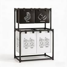 Modern Minimalist Metal Heavy Duty 4 Bag 2-Tier Laundry Basket,With Socks Underwear Sorting Labels, Large Dirty Clothes Storage Bin Organizer,For Dorm Room Essentials College,Laundry Room Accescories,Cruise Essential,Beach Laundry Room Accescories. - 黑與白 - 查看 12