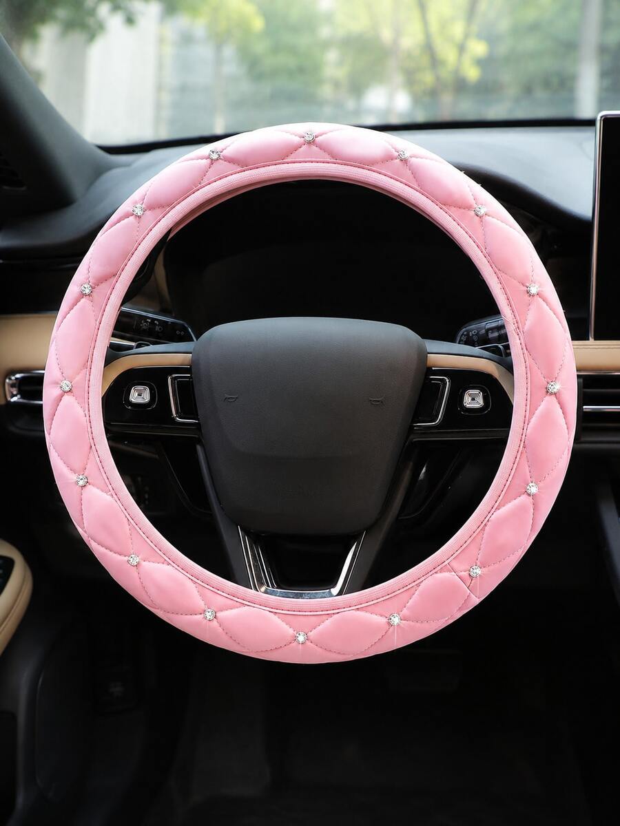 奢華亮面PU皮革汽車方向盤套,時尚防滑舒適質感,易於安裝,四季通用 - 彩色 - 查看 1