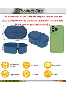 1 pieza Caja de aperitivos reutilizable de silicona con tapa, diseño de doble capa mini, contenedor portátil de almacenamiento de alimentos de silicona para picnic, escuela, oficina y talla grande - Multicolor - Ver 10