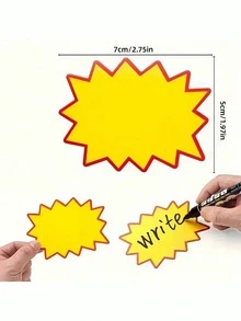 100/200/300pcs 6.99 X 5.0 Cm Blank Star Burst Signs Exploded Price Tags, Blank Starburst Labels For Retail, Grocery And Supermarket - Yellow - View 3