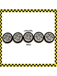 5 Sets Mini Rennwagen Reifen Tortenaufsätze, realistische Kunststoff Radnabe Dekoration, wiederverwendbare 3D runde Rennwagen Ornamente für Geburtstagstorte und Cupcake Dekoration - Mehrfarbig - Übersicht 8