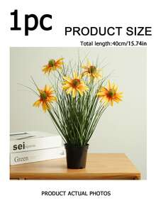 1 Potted Artificial Bristlegrass, Sunflower & Butterfly Grass Mini Plants With Black Pots. Plastic Faux Greenery For Home, Indoor Spaces, Office, Dining Table, Farmhouse Courtyard And Bathroom Decor. - Multicolor - View 14