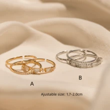 1 Set Anillo de Diamante Minimalista 3 Piezas Anillos Apilables Delicados con Cristal y Piedra Preciosa Joyería Nupcial de Plata Regalo para Dama de Honor - Multicolor - Ver 3